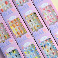 24 faux ongles pour enfants, motifs de dessins animés, adorables, pour filles, patchs d'ongles artificiels en acrylique, à presser, style Kawaii