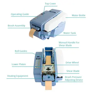 1 Jaar Garantie Efficiënte Elektrische Natte Kraftpapier Gegomd Automatische Water Geactiveerde Tape Machine