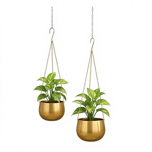 Pots de fleurs suspendus modernes en métal doré, design minimaliste pour plantes vertes d'intérieur - Product Image 1
