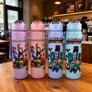 New and Creative Cartoon 700ml Water Bottle with Strap and Straw for Kids Back-to-School <strong>Plastic</strong> <strong>Drinkware</strong> - Product Image 6