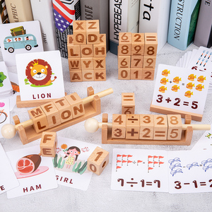 Jouets éducatifs lettres d'apprentissage rotatives blocs <span class=keywords><strong>de</strong></span> <span class=keywords><strong>lecture</strong></span> en bois blocs Montessori avec cartes flash mot - Product Image 2