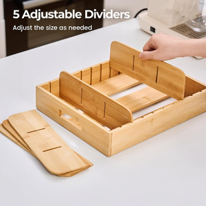 Bandeja de almacenamiento de bambú con divisores extraíbles, organizador de escritorio rectangular de 4-7 compartimentos para encimera de cocina - Product Image 4