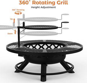 Table de foyer ronde en métal 3 en 1 avec grille de cuisson pour extérieur, jardin, patio, feu de camp, camping - Product Image 3