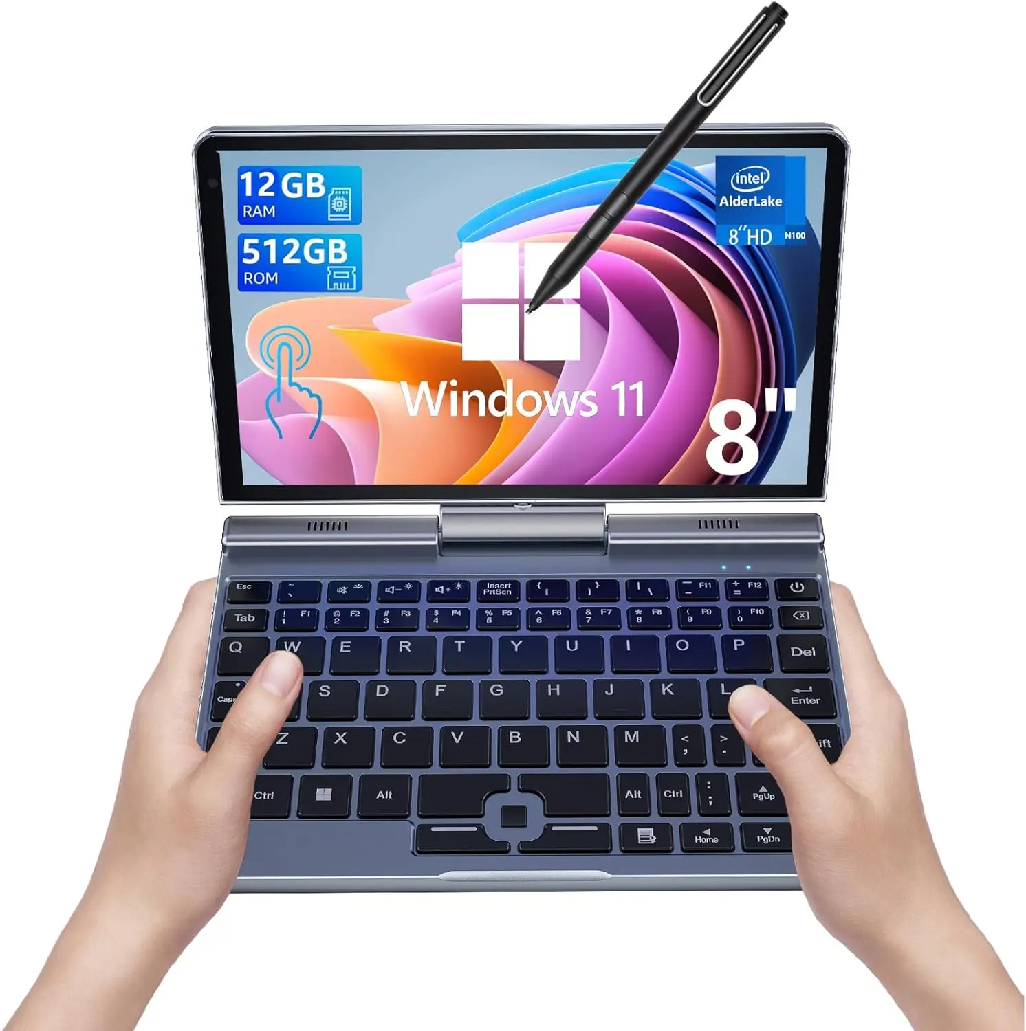 8 inch Mini Laptop HD Touchscreen Portable 2-in-1 Computer Win 11 pro Small Laptop for Business and Students Intel N100