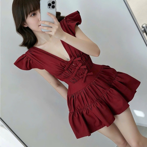 Vestido de Verano de Alta Calidad para Mujer, Estilo Y2K, Cuello en V, con Volantes, Mezcla de Poliéster/Algodón, Cintura Alta, para Oficina o Uso Diario - Product Image 6