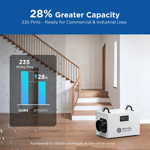 Déshumidificateur commercial Moiswell Defender MP100, nouveau modèle, 235 pintes/jour, débit d'air de 335 CFM |   Tuyau de drainage pour pompe à eau destiné aux sous-sols et espaces étroits - Product Image 2