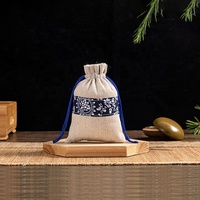 Sac en tissu de coton recyclable avec cordon de serrage, style chinois, en porcelaine bleue et blanche, pour emballage et rangement, vente en gros