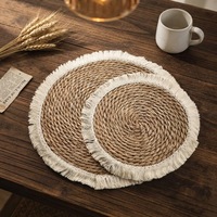 Set de table rond en paille tressée avec franges, épais, isolant thermique, en corde de chanvre tissée, protection de vaisselle, style européen