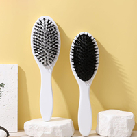 Brosse démêlante en bois naturel avec coussin d'air blanc et picots en nylon pour massage capillaire, séchage rapide, pour femmes et hommes