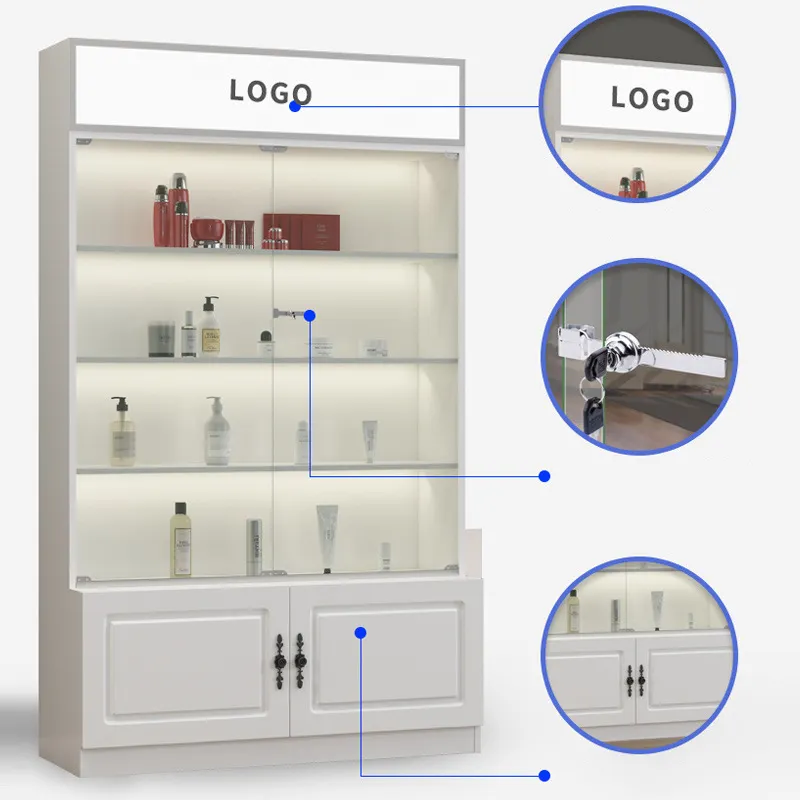 Étagère de maquillage cosmétique en verre, présentoir sur pied, armoire de présentation avec serrure pour Gel de vernis à ongles