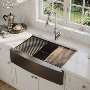 Évier de cuisine 33 pouces en acier inoxydable 304 brossé, fait main, moderne, à cuve unique, avec façade en forme d'apron, noir, garantie 5 ans, pour cuisine domestique - Product Image 5