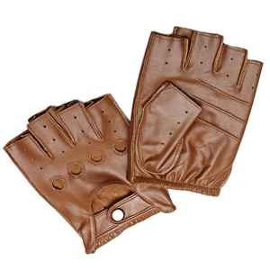 Gants d'été en cuir de mouton à demi-doigts unisexe, fins, non doublés, respirants, à rivets creux, pour moto et cyclisme - Product Image 1