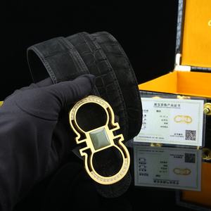 เข็มขัดหนังจระเข้ไนล์สำหรับผู้ชายแบบสั่งทำพิเศษ ย้อมสีน้ำ ขัดเงา อเนกประสงค์ คลาสสิก หัวเข็มขัดหยกชุบทอง สไตล์หรูหรา - Product Image 4