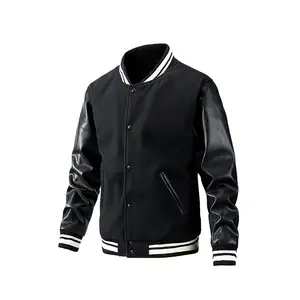 Custom Blank Men's Baseball Jackets Unisex Sport Wear Coats Patchwork Letterman Varsity Jacket Men Leather sleeve Fleece Jacket
