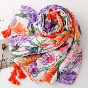 Nuevo Diseño de Alta Calidad, Hijab con Estampado Floral Rosa Tropical, Borlas Hechas a Mano, Cubre Traje de Baño para Verano, Chales con Flecos de Poliéster - Product Image 2