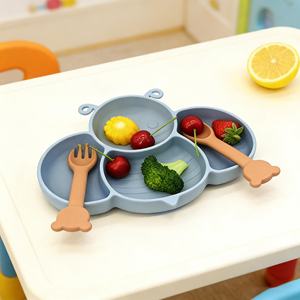 Juego de Vajilla de Silicona con Diseño de Animales de Dibujos Animados, Moderno y Minimalista, Todo en Uno, Fácil de Limpiar, Plato de Cena para Bebé, Juego de Alimentación de Silicona para Bebé - Product Image 6