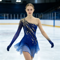 Robe de compétition de patinage artistique en tissu maille souple, ornée de strass scintillants, à manches longues, pour adultes et enfants, pour spectacle sur glace