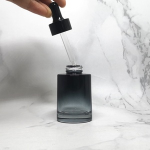 Skincare Packaging Cosmetic 30ml Flat Shoulder Essential Oil Black Gradient Glass Dropper <b>Bottle</b> 1 oz for Hair Oil Serum - Product Image 2