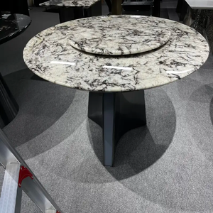 Tavolo da Pranzo Rotondo in Marmo Naturale Snow Mountain Flying Fox con Vassoio Girevole, Emana Stile Moderno e Lussuoso per la Casa - Product Image 6