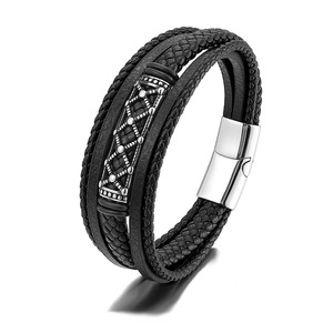 Handmade Braided Leather <b>Bracelet</b> With Stainless Steel Magnetic Clasp & Various Antique Charms | Customized Leather <b>Bracelet</b> - Product Image 2