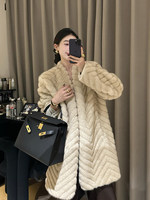Manteau de luxe en fausse fourrure de vison à chevrons pour femme, élégant, chaud et épais pour l'hiver, veste longue en fourrure artificielle