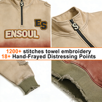 Sweat-shirt à capuche demi-zip surdimensionné pour homme, dégradé, en chenille brodée vieillie personnalisée de haute qualité, écologique