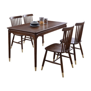 Ensemble table et chaises de salle à manger en bois massif nordique 120 cm couleur noyer, mobilier de salle à manger durable, 6 pièces - Product Image 5