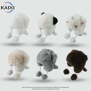 Bonnet en fausse <span class=keywords><strong>fourrure</strong></span> épaisse et moelleuse avec oreilles et queue d'ours, forme animale, chaud et doux, avec <span class=keywords><strong>fourrure</strong></span> de <span class=keywords><strong>renard</strong></span>, pour femmes, vente en gros OEM personnalisée - Product Image 1