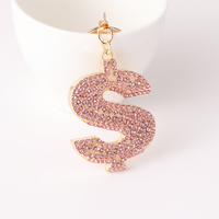 Porte-clés en métal avec signe dollar en strass scintillant |   Breloque de sac de luxe en cristal 3D en forme de symbole monétaire, pendentif de clé de voiture tendance pour femme