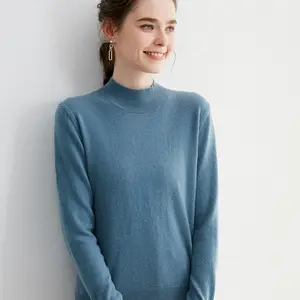 Nouveau pull en cachemire pour femmes en tricot de couleur pure à manches longues et à col haut personnalisé personnalisé pour le printemps et l'hiver pour femmes