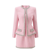 Nouvelle Collection 2026 : Ensemble Deux Pièces Femme – Veste en Tweed à Paillettes et Perles avec Mini-Robe Décontractée à Manches Longues – Tenue OOTD