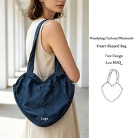 Fabrieksdirect Vintage Schoudertas Trendy Y2K Love Jeans Handtas Aanpasbare Premium Donker Indigo Denim Hart Tote Bag