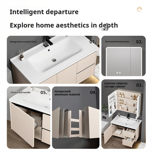 <span class=keywords><strong>Mueble</strong></span> de <span class=keywords><strong>Baño</strong></span> Moderno para Apartamento o Villa con <span class=keywords><strong>Espejo</strong></span> Iluminado LED Táctil, Estructura de Madera Sólida <span class=keywords><strong>y</strong></span> <span class=keywords><strong>Lavabo</strong></span> de Cerámica - Product Image 4