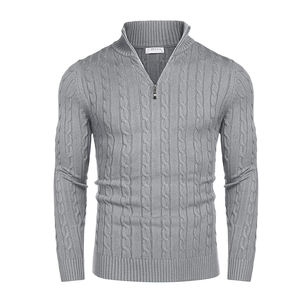 Pull lourd d'hiver à col montant avec demi-fermeture éclair Pull classique pour hommes en tricot torsadé - Product Image 2