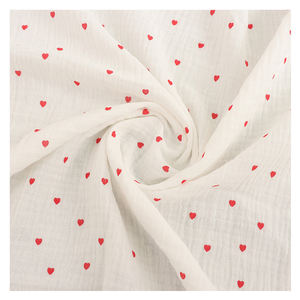 Tissu en coton bio peigné à bulles imprimé petits cœurs, mousseline <span class=keywords><strong>double</strong></span> <span class=keywords><strong>gaze</strong></span>, crêpe tissé pour vêtements de bébé fille et vêtements de nuit - Product Image 6