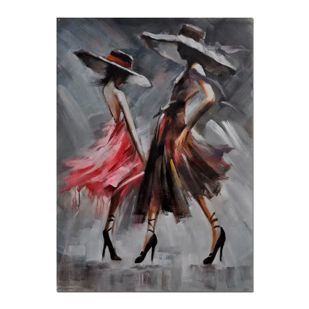 Lukisan Minyak Wanita Topi Anak Perempuan Modis Lukisan Minyak Wanita Topi Anak Perempuan Penari Flamenco Abstrak Seni Dinding