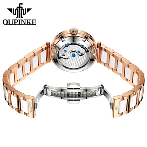Oupinke <span class=keywords><strong>3183</strong></span>นาฬิกากลไกหรูหราสำหรับผู้หญิงสายสแตนเลสนำเข้าเคลื่อนไหวกลวงออกนาฬิกาธุรกิจส่องแสงเป็นประกายระยิบระยับ - Product Image 3