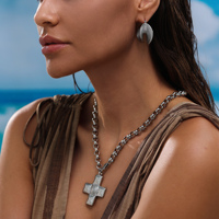 MYNECK Collier Croix Épaisse Exclusif Vintage Automne en Acier Inoxydable Plaqué Or PVD 18 carats Série Hippie Chunky