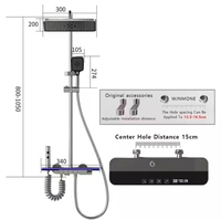 Robinet de Douche Pluie Mural Monocommande Gris Anthracite Poli, Design Moderne, Vanne Céramique, Multifonction