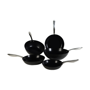 Ensemble <span class=keywords><strong>de</strong></span> poêles à frire et woks multi-tailles en acier au carbone nitridé, résistant à la rouille, avec revêtement céramique, compatibles induction - Product Image 5