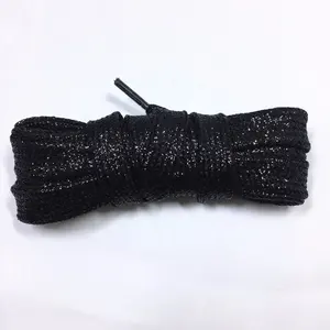 Wholesale fancy colored in fashion design flat glitter wire black long size shoe laces