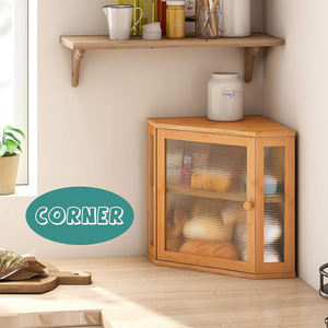 Wooden Corner Bread Box 11.8x11.8x13.78 Inch Large Capacity Storage With Corrugated Door For <b>Kitchen</b> Countertop - Product Image 4