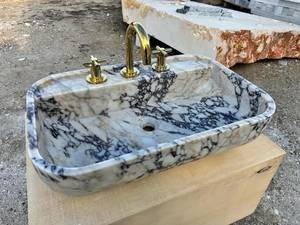 Lavabo de Mármol Calacatta Viola de Lujo con Grifo Integrado, Lavabo de Baño de Piedra Natural Hecho a Mano - Product Image 3