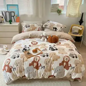High Quality Children Cotton, Room Bedding Sets Cartoon Student School 3/4 Pcs Include Quilt Cover Bed Sheet Pillowcase/