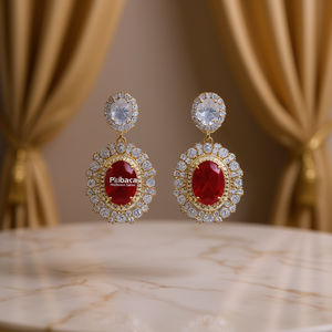 ต่างหูแบบห้อยชุบทองพลบาคาประดับด้วยเพทายสีแดงและคริสตัลไรน์สโตนสำหรับผู้หญิงสไตล์คลาสสิกสำหรับงานปาร์ตี้ - Product Image 2