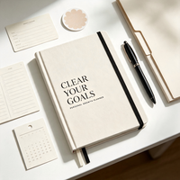 Carnet de planification des objectifs A5 minimaliste, couverture rigide crème, journal de croissance personnelle, avec élastique