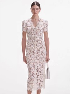 Nuovo abito da donna in pizzo bianco crema con ciglia a maniche corte a vita alta a vita Slim-Fit stile Casual per il <span class=keywords><strong>palazzo</strong></span> del Film di appuntamenti estivi - Product Image 6