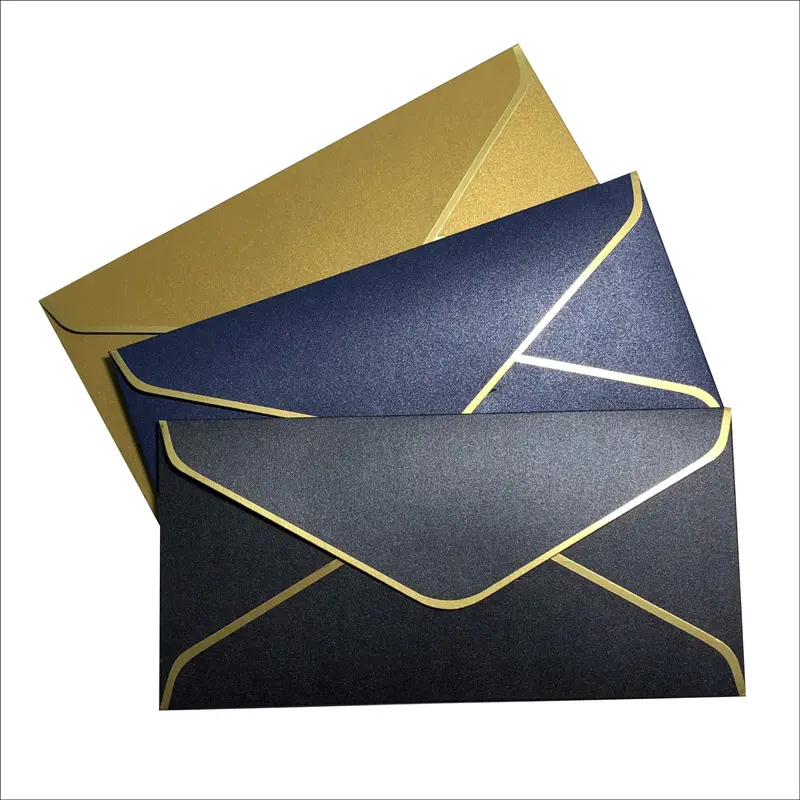 Envelope de cartão personalizado, envelope preto de borda da folha dourada de luxo com design personalizado