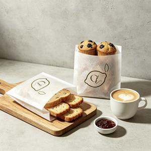 Sacchetti di Carta Bianchi Personalizzati, Buste Piatte Aperte in Carta Riciclata Antigrasso per Biscotti, Croissant, <span class=keywords><strong>Mini</strong></span> Pasticcini e Confezionamento Alimentare - Product Image 4