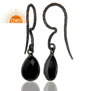 Wholesale Black Oxidized Texture Silver Designer Dangle Hook <b>Earrings</b> Black <b>Onyx</b> Gemstone <b>Earrings</b> Jewelry - Product Image 3